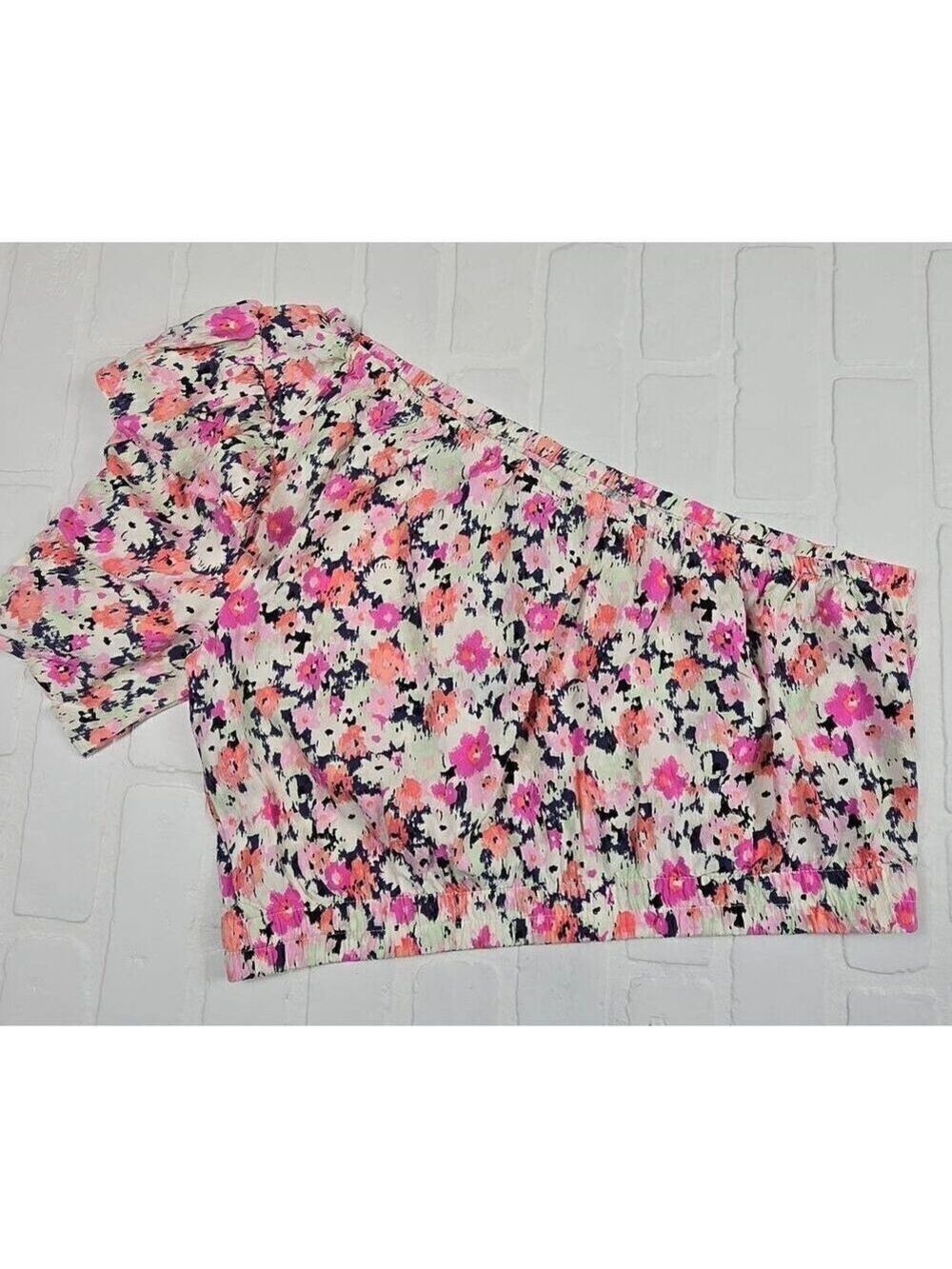 Universal Thread Floral One Shoulder Cropped Blouse Large - Picture 3 of 4